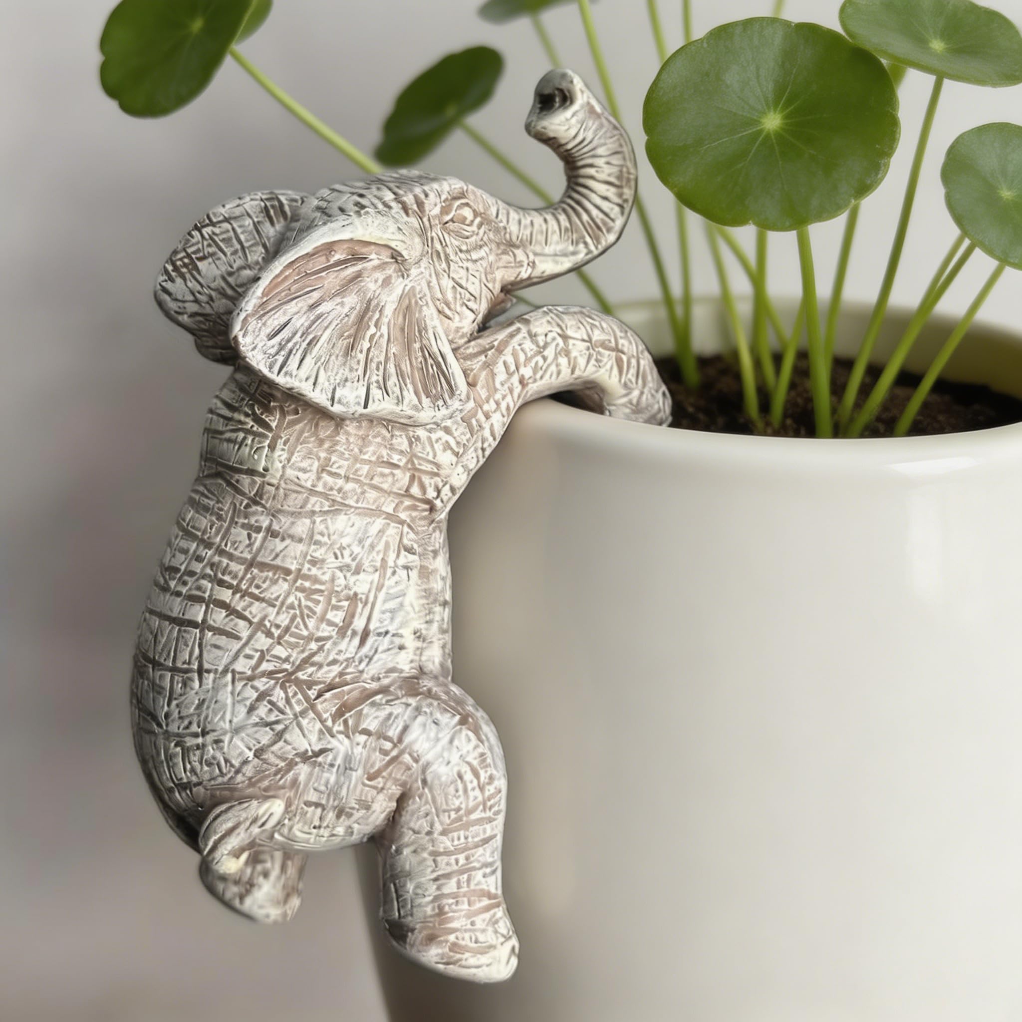 OmniVeyi Resin Elephant Plant Pot Hanger, Gray Weatherproof Flower Pot Edge Climber Sculpture, Lightweight Durable Decorative Garden Ornament for Indoor Outdoor Home Patio Decor