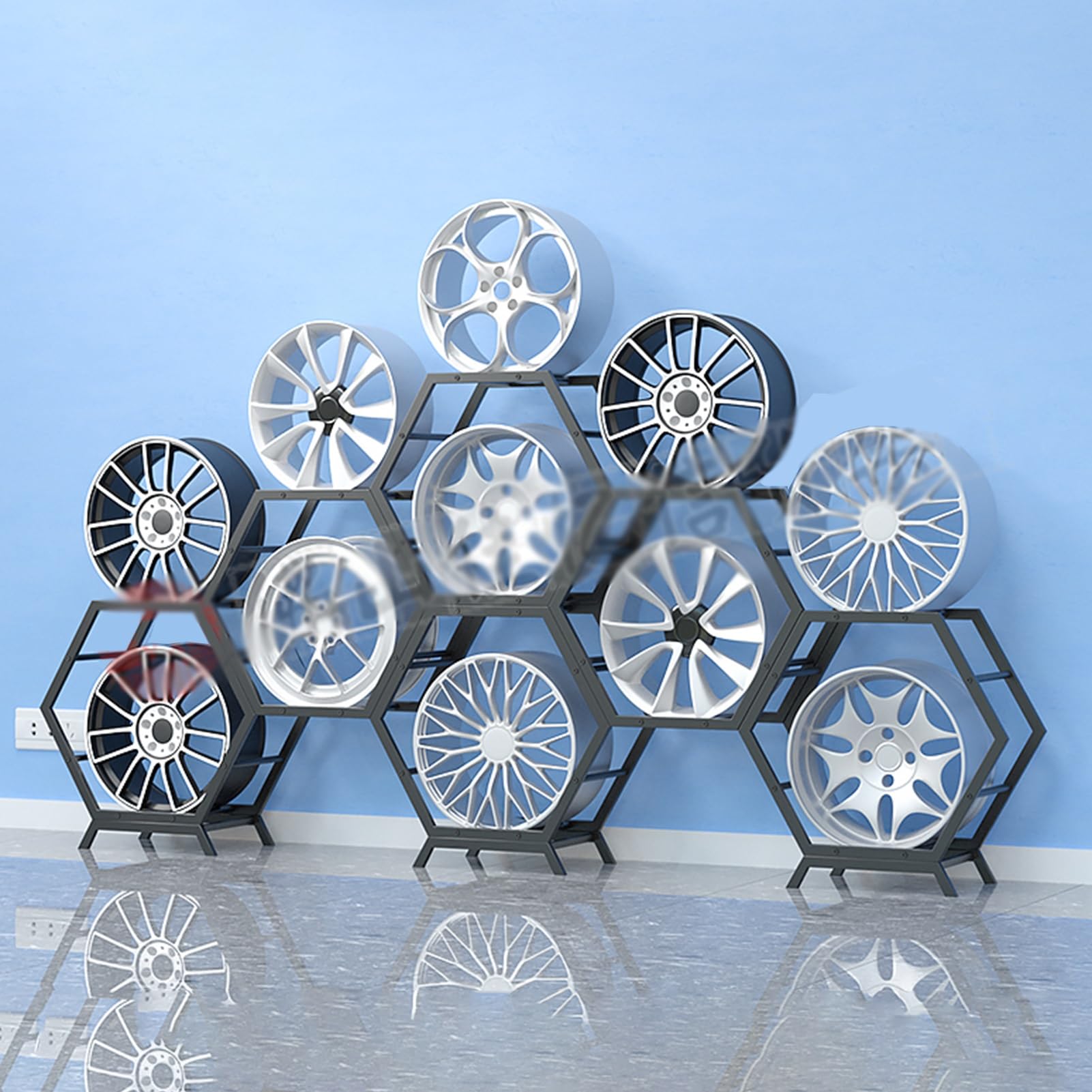 CGCSYZ DIY Stackable Tire Rim Display Rack, Tire Rack Storage Garage Display Shelves, Car Wheel Hub Tyre Organizer Stand for Home Shop Workshop (Style 4)