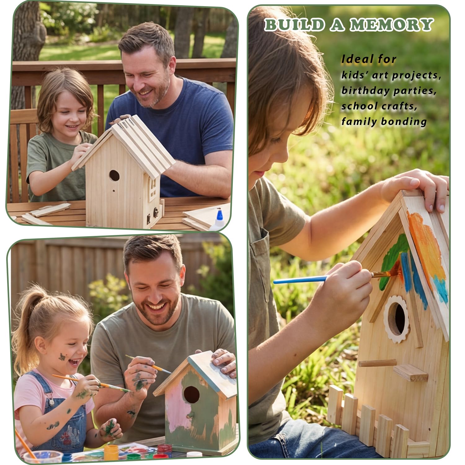 uyiixoxo Kit de casa de pájaros con madera precortada, juego de pintura, accesorios de instalación al aire libre