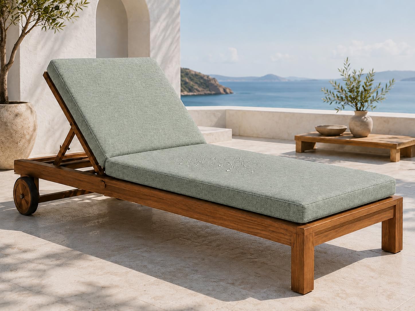 L S U Sun Lounger Cushion Waterproof Recliner Pad Removable Cover Zipper Outdoor Garden Deck Bed (Linen Look Green)
