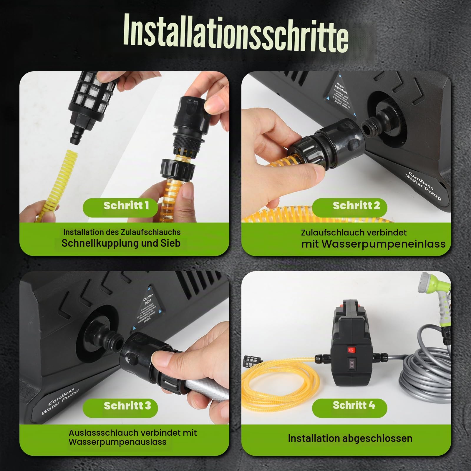 Wasserpumpe Pumpe für Makita 18V Akku, Selbstansaugende Elektropumpe | Tragbare, Für Haus, Pool, Wohnmobil, Garten, 10-Meter-Wasserauslassrohr, Hochdruck-Wasserpistole 9 Sprühmuster