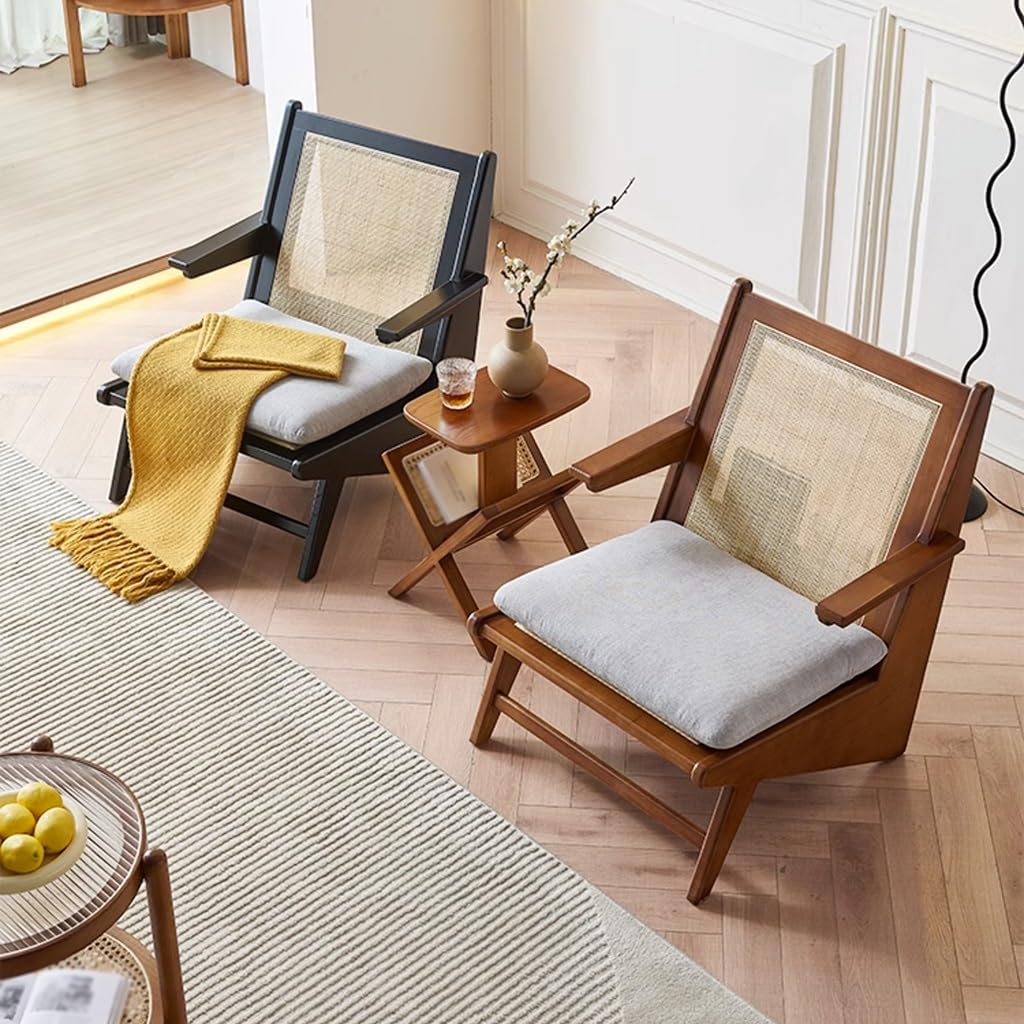 Wohnzimmer Sofa Holz Rattan Single Freizeitstuhl Wabi-Sabi Stil Wohnzimmer Kleine Sofa Armlehne Recliner(A)