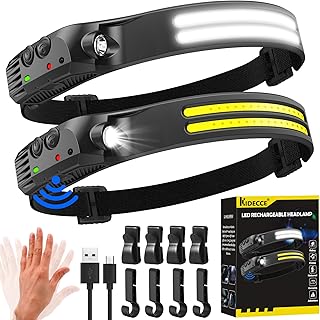 Headlamp Rechargeable 2PCS, LED Headlamp 230° Wide Beam 2000 Lumen Super Bright with Motion Sensor,Head Lamps IPX5 Waterproof 0.14lb Lightweight, Headlight Flashlight for Repairing,Fishing,Cycling