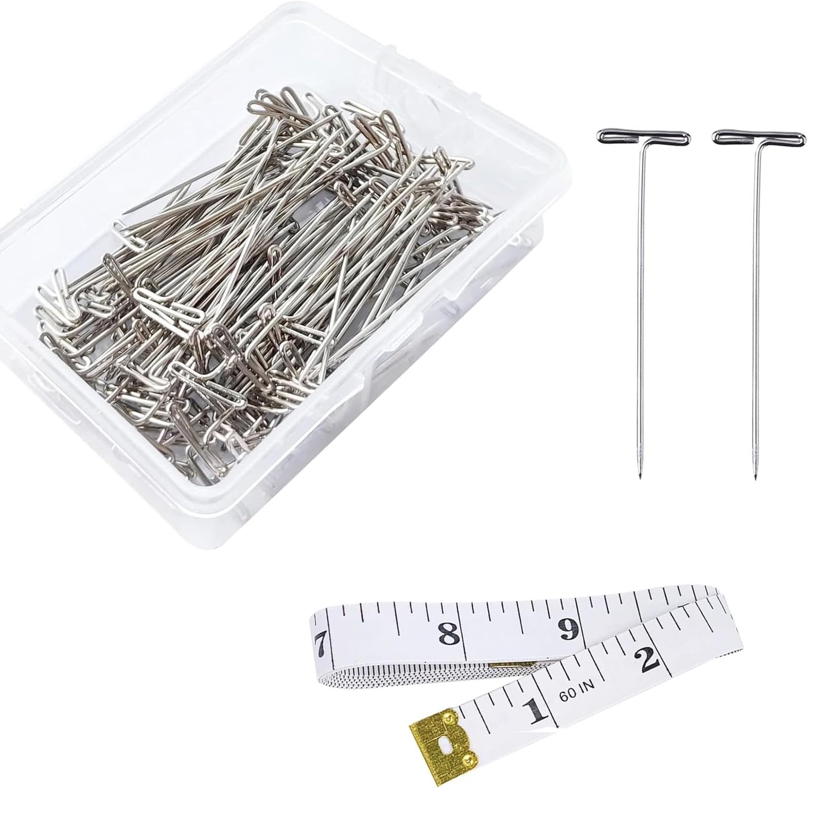 300 Pcs T-Pins, Stainless steel T-Pins, Wig T Pin for Dressmaking, Blocking Knitting, Modelling and DIY Crafts, Wig Making(27mm)