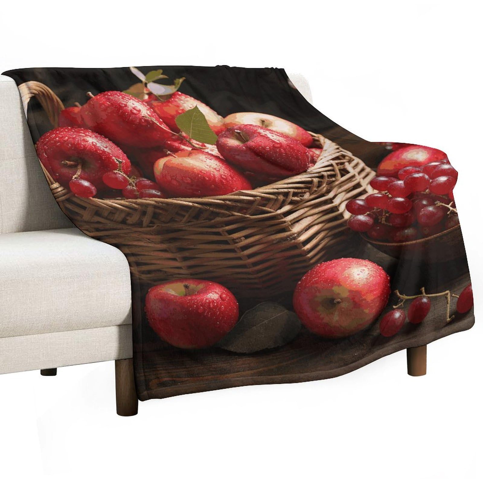 Plaid en flanelle premium au fini velouté avec motif artistique de panier de fruits