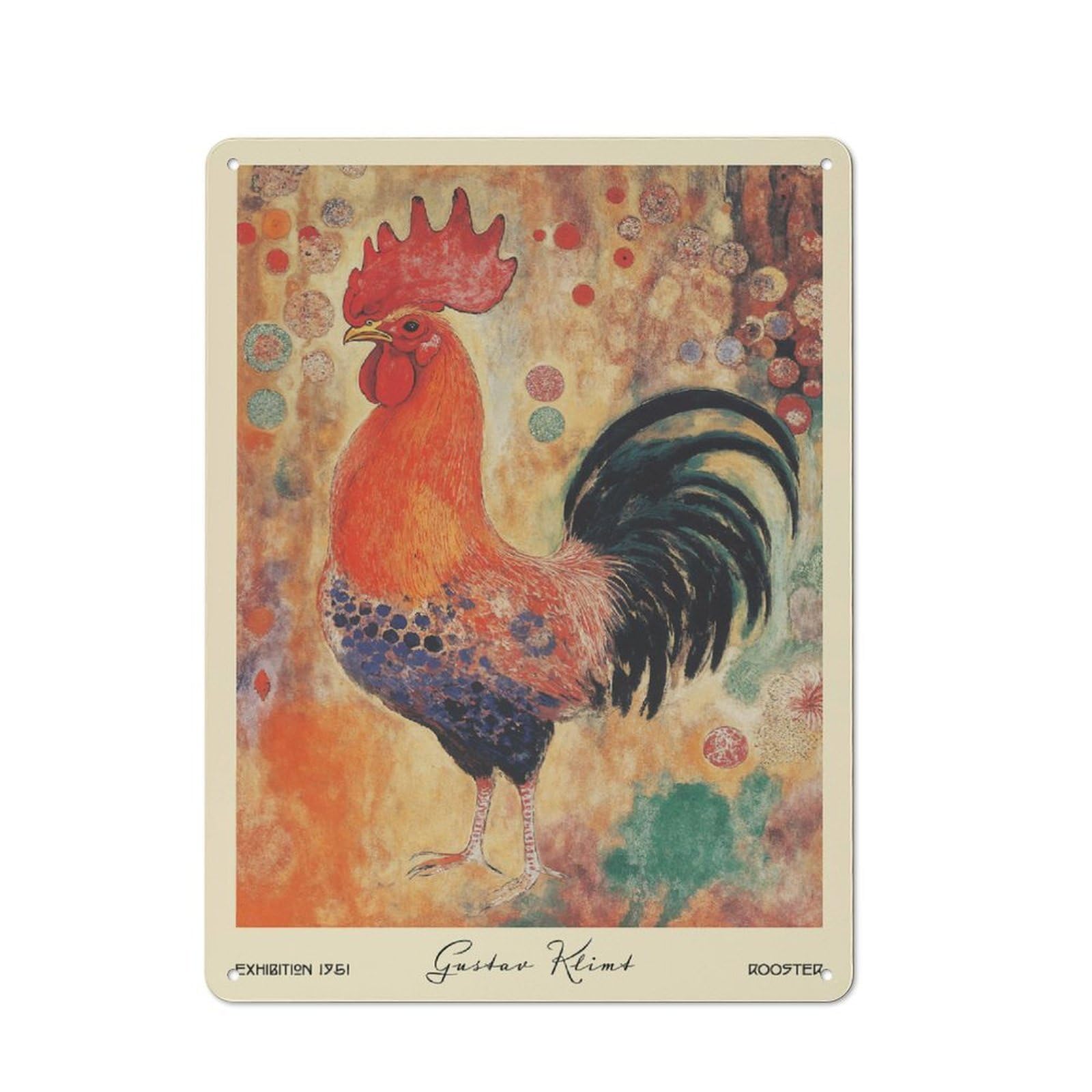 Junmoney Style-11 Gustav Klimt Rooster Farm Retro-Style Tin Wall Plaque 40X30cm For Café Or Home Bar, For Themed Interiors In Cafés And Home Bars