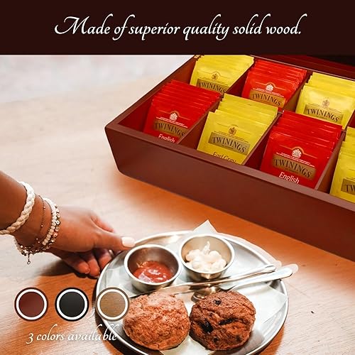 Miniatura 9 de BJOYFUL&LOVED BJL Organizador de bolsitas de té, caja de té de madera con 8 compartimentos, soporte de té de gran capacidad para almacenamiento,