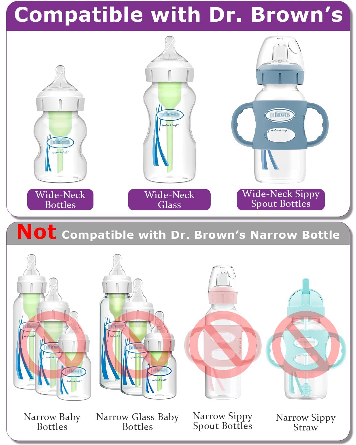 Sippy Nipple for Dr. Brown's Wide-Neck Baby Bottles and Sippy Spout Bottles,Variable Flow, Silicone Conversion Nipples,6+ Months,4 Count