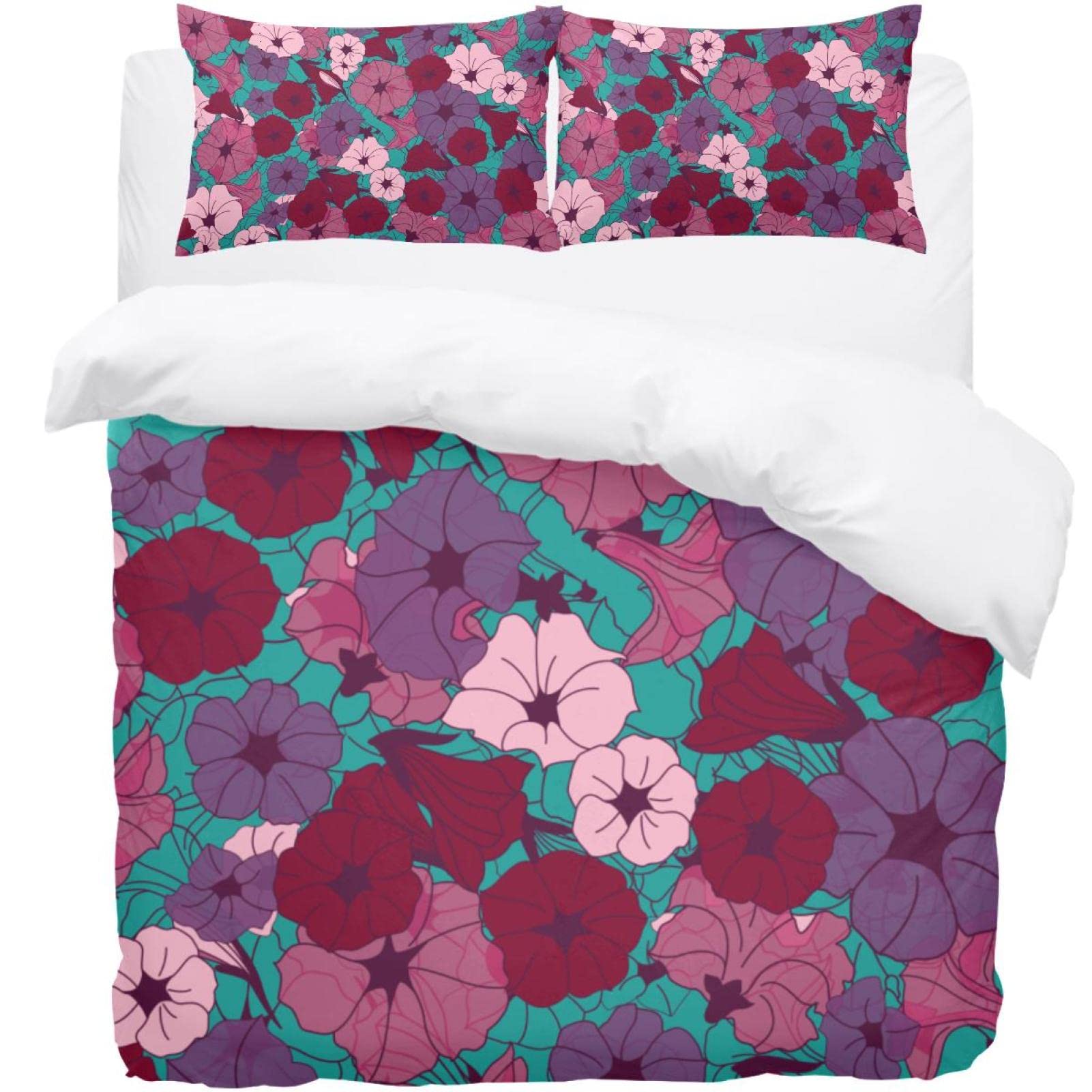 Housse de couette et 2 taies d'oreiller rose pour lit simple 140x200