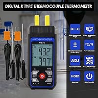Vista 2 de Termómetro de Termopar Termómetro Digital Tipo K con 4 Termocuplas, Rango de Medición -328~2500℉ Medidor de Temperatura HVAC de Doble Canal