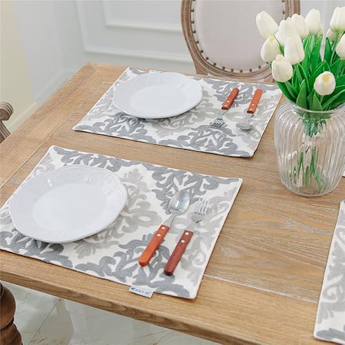 Miniatura 4 de HWY 50 Linen Cloth Placemats Set of 6 for Indoor Dining Table, Dark Grey Placemats Heat Resistant Place Mats Kitchen Table Mats