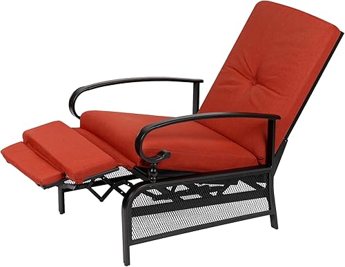 SOLAURA Sillón reclinable para exteriores con respaldo ajustable con marco de metal negro y cojines extraíbles para porche, patio, piscina o jardín