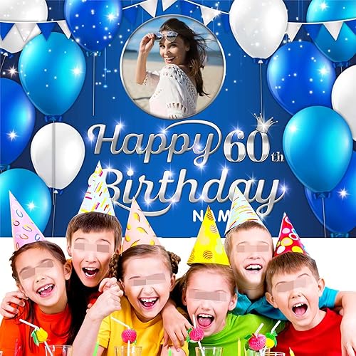 Miniatura 10 de Cartel de decoración de feliz cumpleaños número 15  Cartel personalizado de fiesta de cumpleaños azul marino en tamaños grandes, fotos y nombres