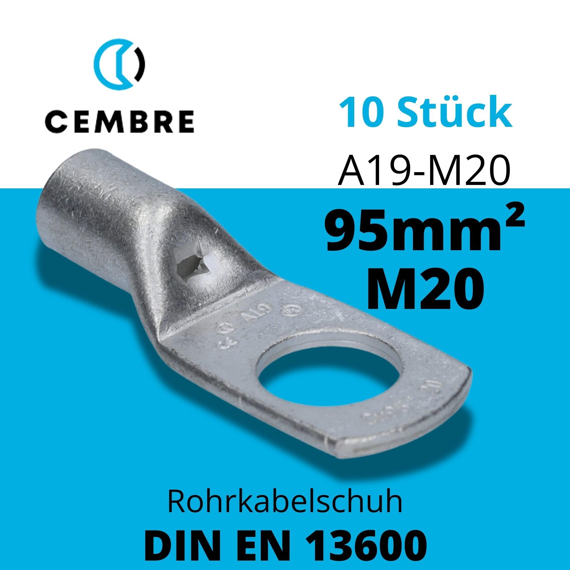 Kalitec 10x Cosses Tubulaires 95 mm² M20 - Connecteurs en Cuivre Étamé | Bornes de sertissage non isolées en cuivre électrolytique avec trou de contrôle pour câbles de voiture, camion et maison