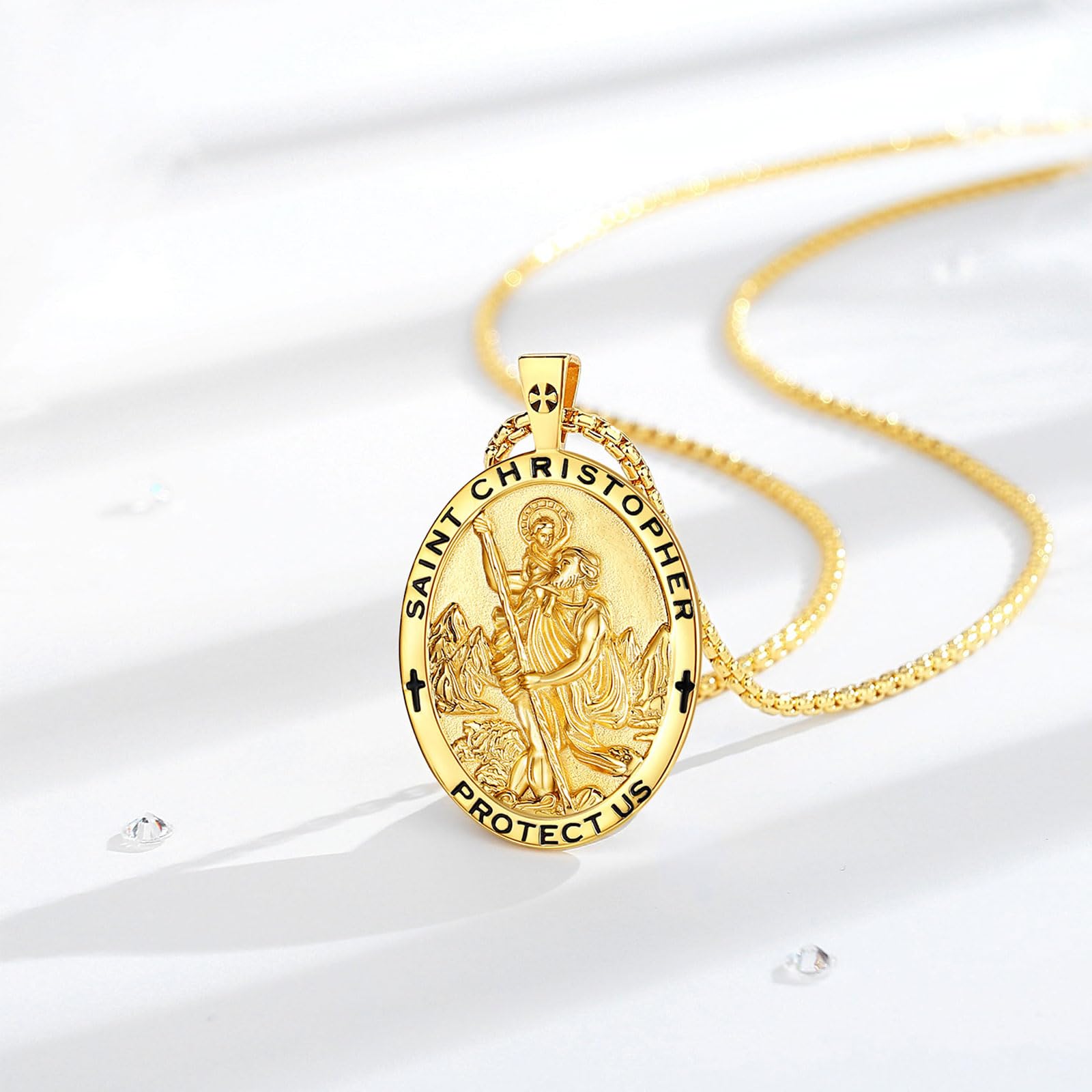 EUDORA Collana in argento Sterling 925 con San Cristoforo/San Benedetto/San Michele/Vergine Maria/San Giuda Tadeo/Buona Croce Pastore/Arcangelo Collana con Medaglia di Protezione Amuleto Religioso