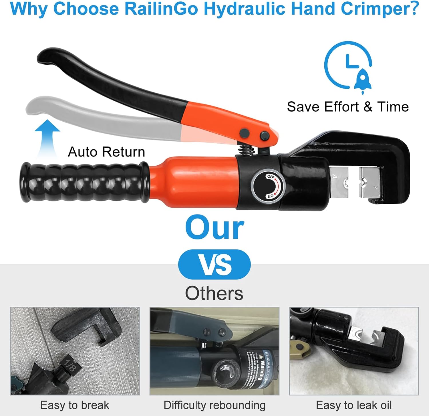 10 Ton Hydraulic Crimping Tool with 13 Dies, 12 to 2/0 AWG Hydraulic Cable Lug Crimper for 1/8" to 3/16" Cable Railing Kits, Battery Cable Crimper Tool & Wire Rope Crimping Tool Kits, RGC1