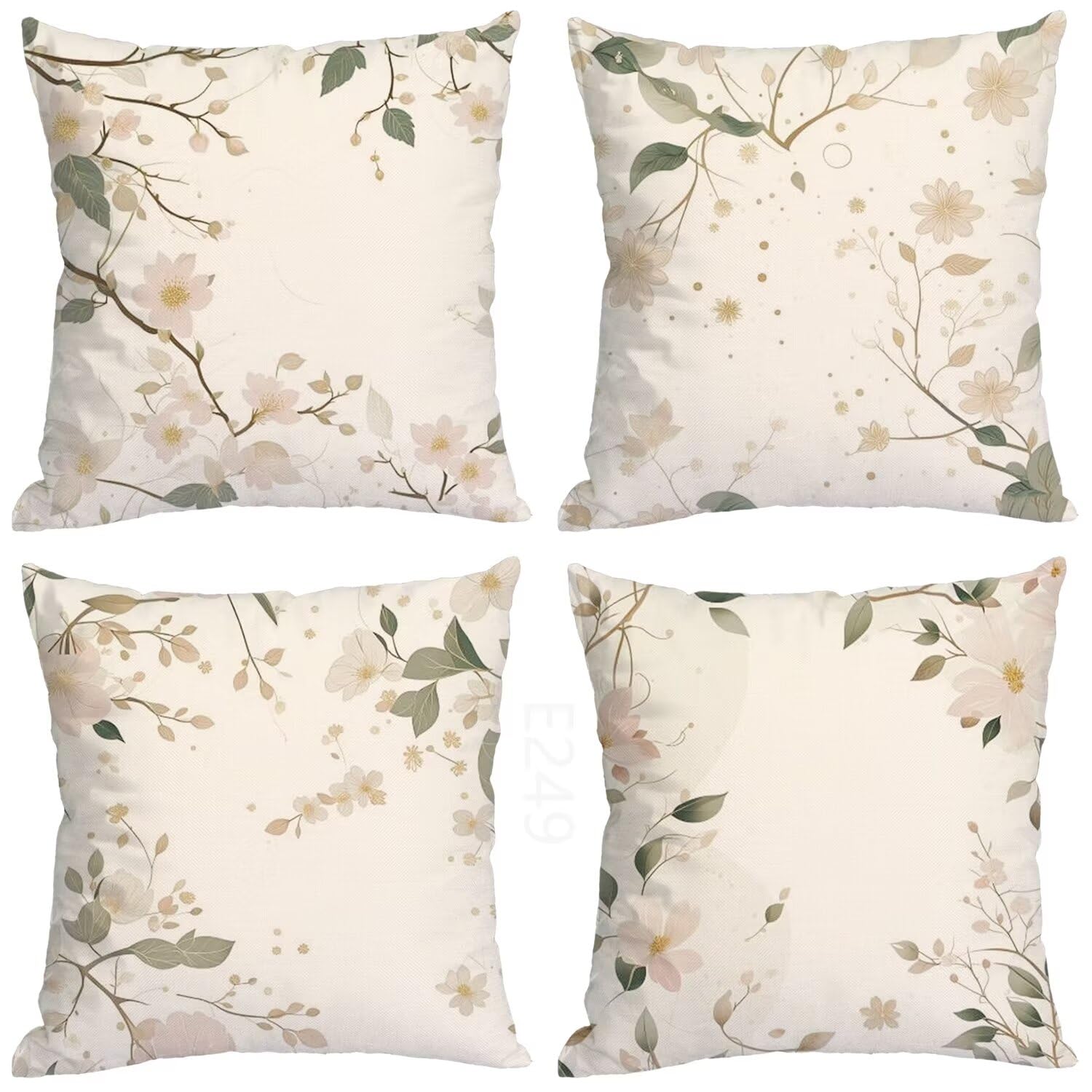 Beige Federe Cuscini Divano 60x60cm,4 Pack Verde chiaro Estate Esterno Cuscini per Divano,Doppio Lato Quadrato Morbido Cuscini Divano,per Divano Soggiorno Sedia Letto Autunno Dekoration Cuscino LY-249