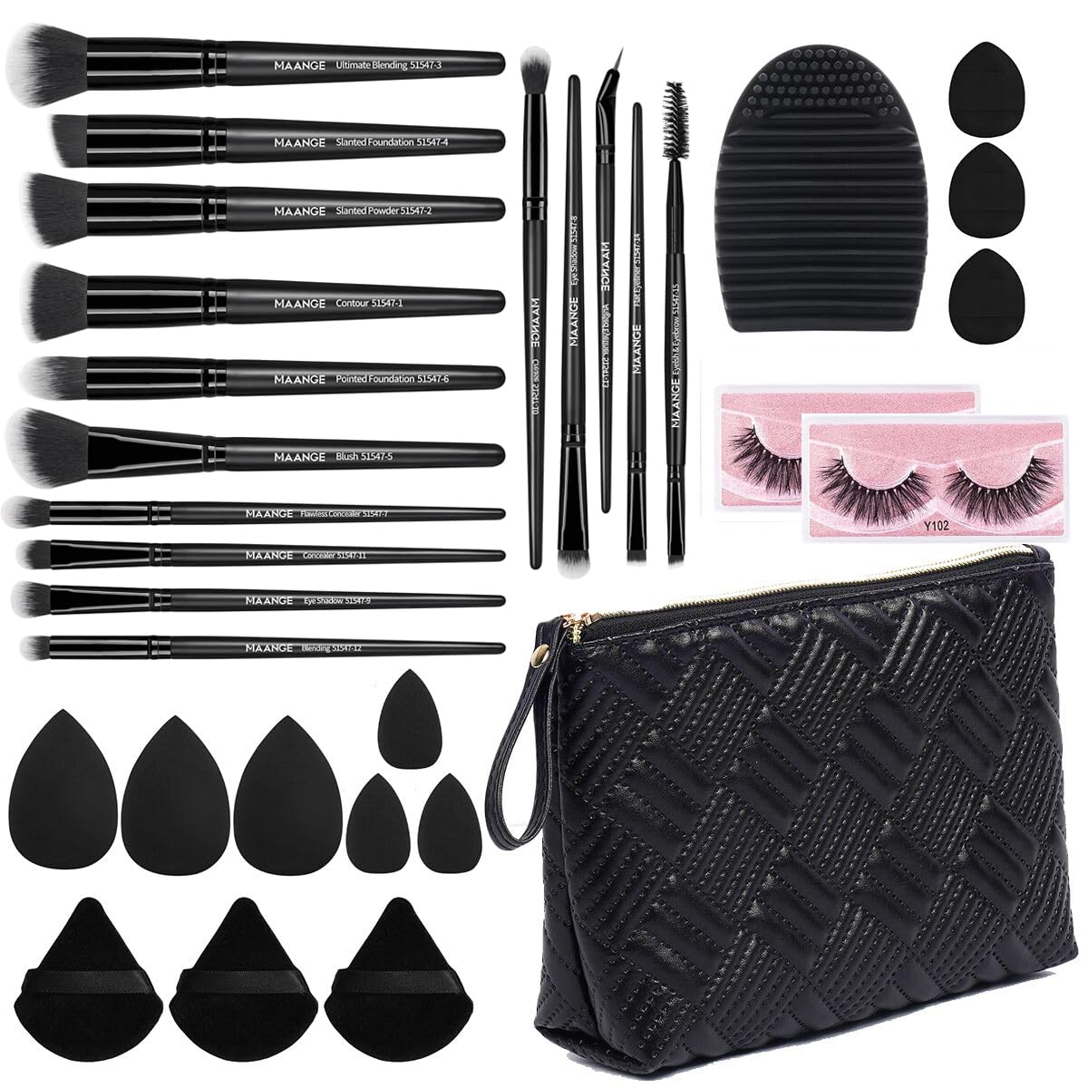 MAANGEMakeup Brush Set 31 Pcs Premium Synthetic Makeup Brushes Kit Foundation Eye Shadow Concealers Blending Brush Professional Makeup Tool Set, Gift for Women (Black)