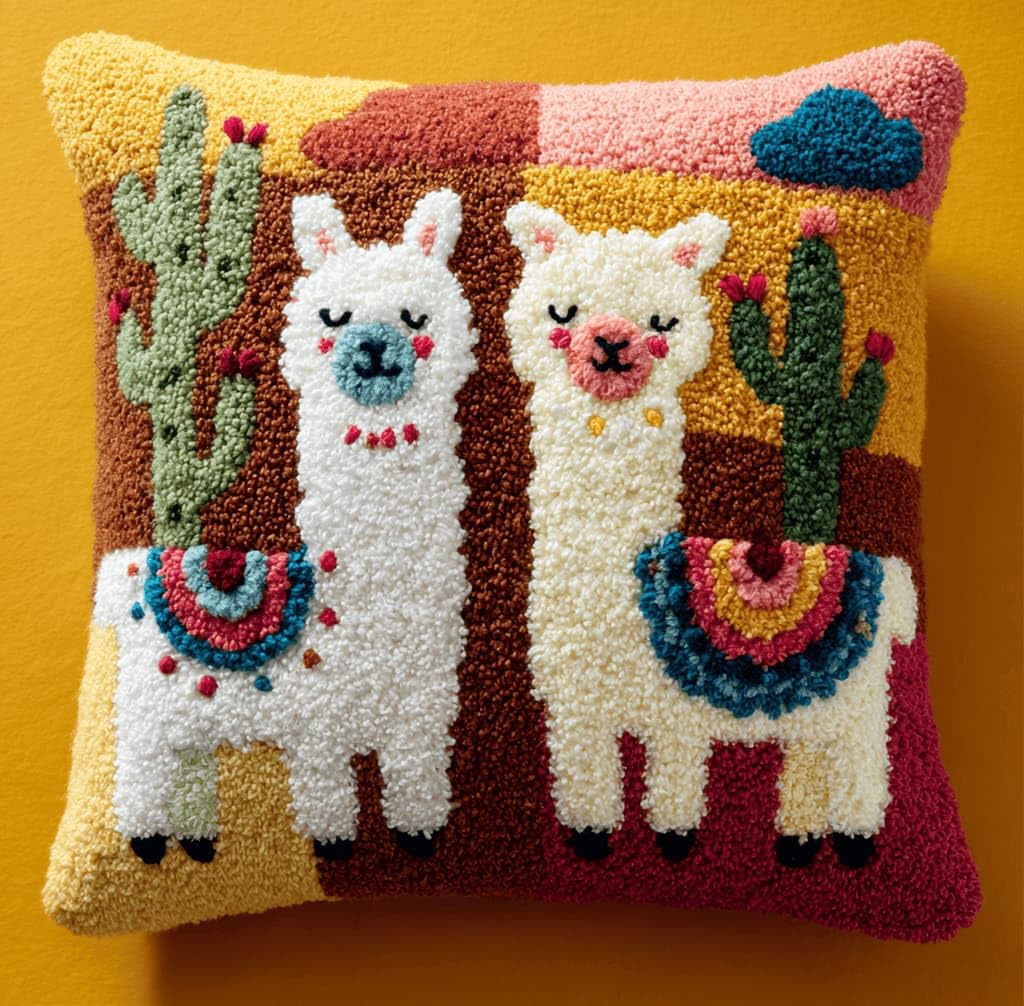 Kitquiver Latch Hook Kits for Adults Alpaca Rug Cover Pillowcase Beginner DIY Needlework Embroidery Kits Handmade Set Craft Sofa Home Decor 43X43Cm