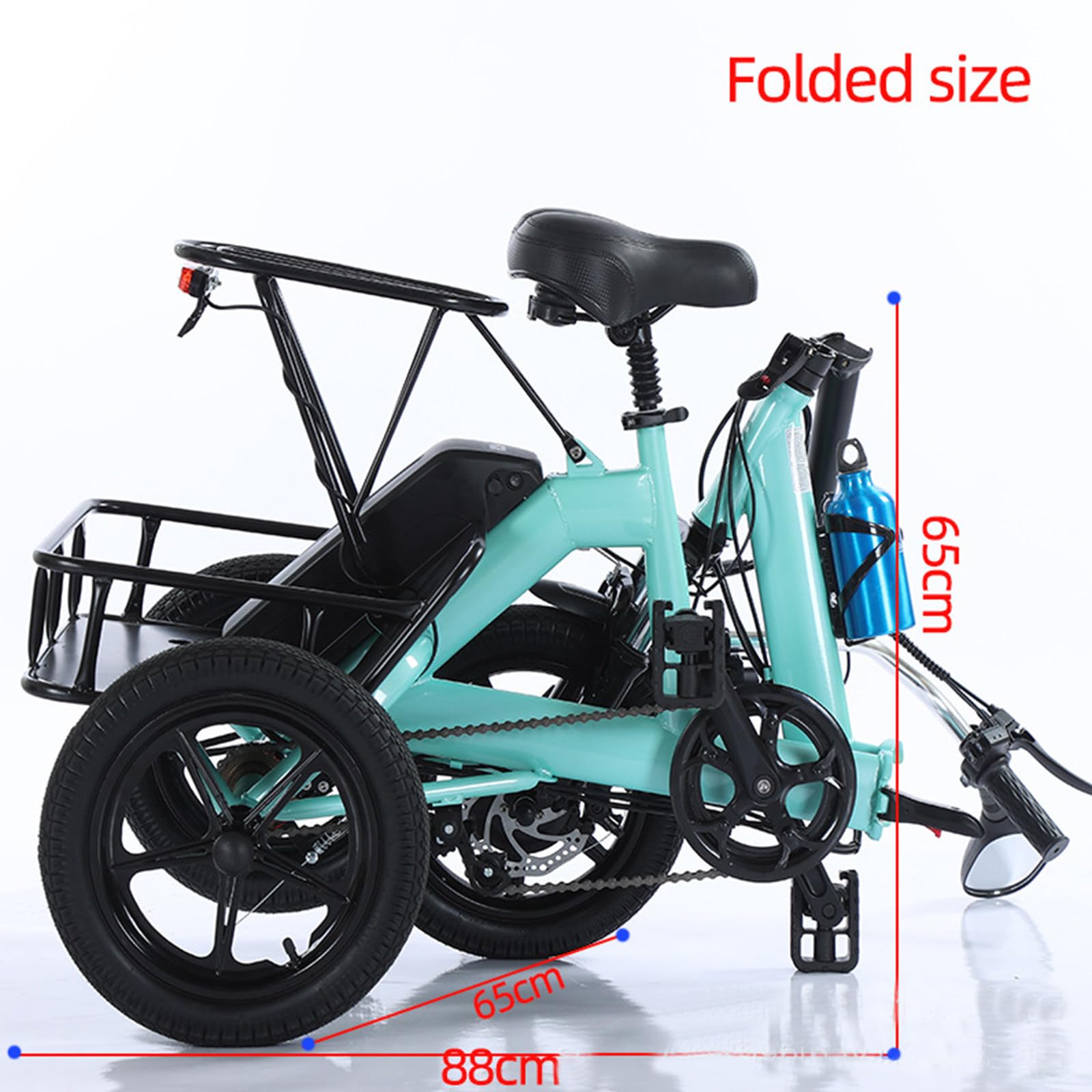 Faltbares elektrisches Lastendreirad für Erwachsene, mit Tretunterstützung, 14-Zoll-Fatbike-Reifen