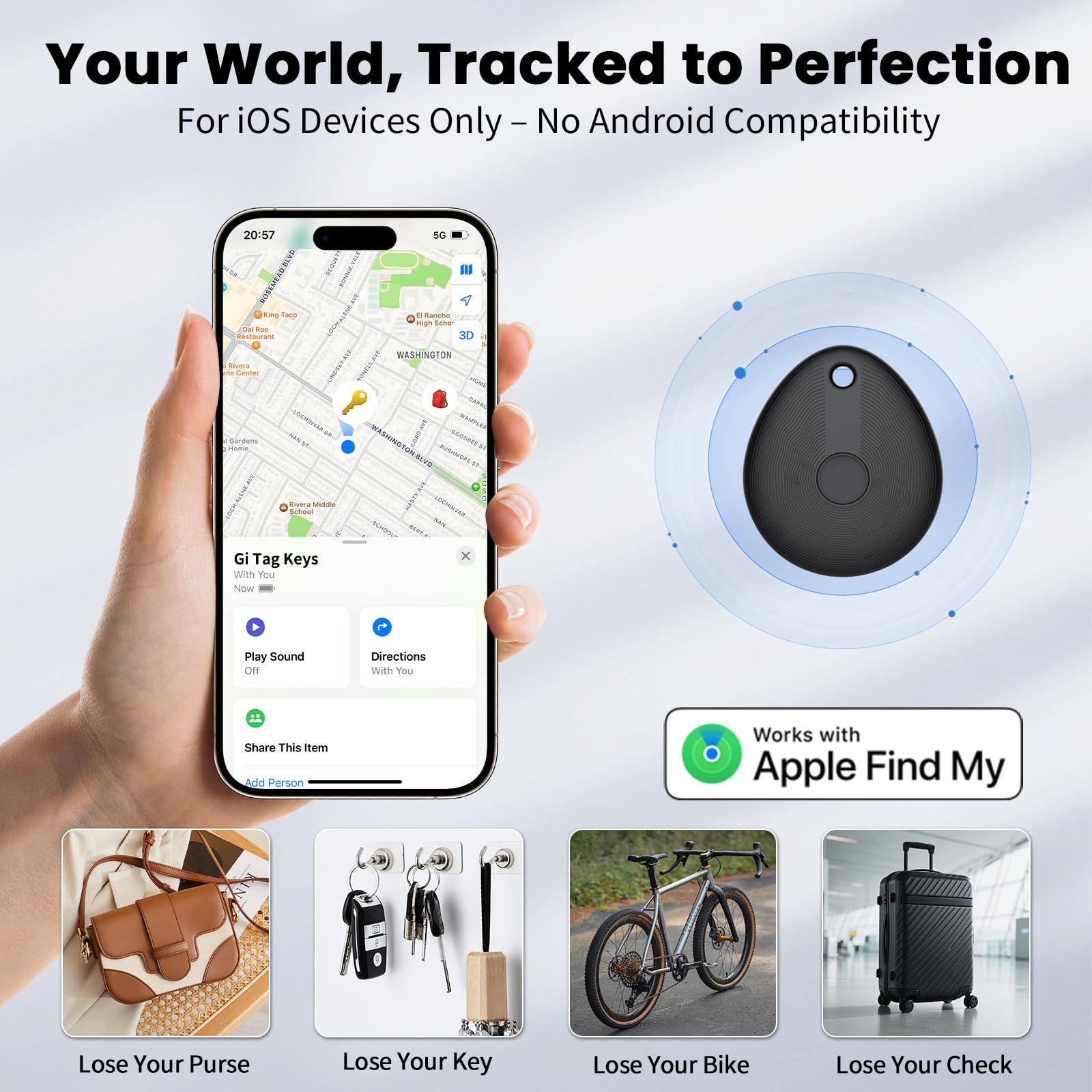 Traceur Tag Compatible avec l'app Apple Localiser (Uniquement iOS),2 Pcs/Noir