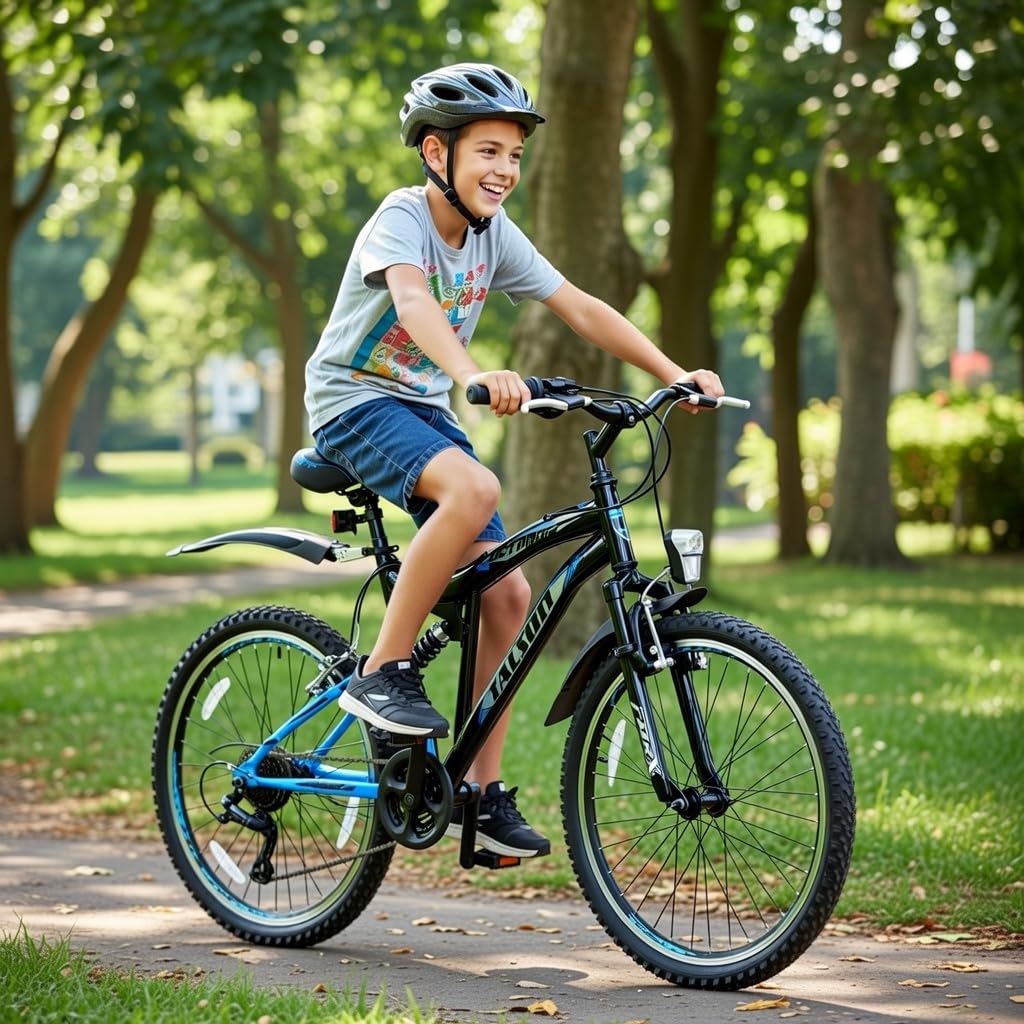 24 Zoll Mountainbike Fahrrad MIT VOLLFEDERUNG & Beleuchtung 21-Gang Shimano OXT Black