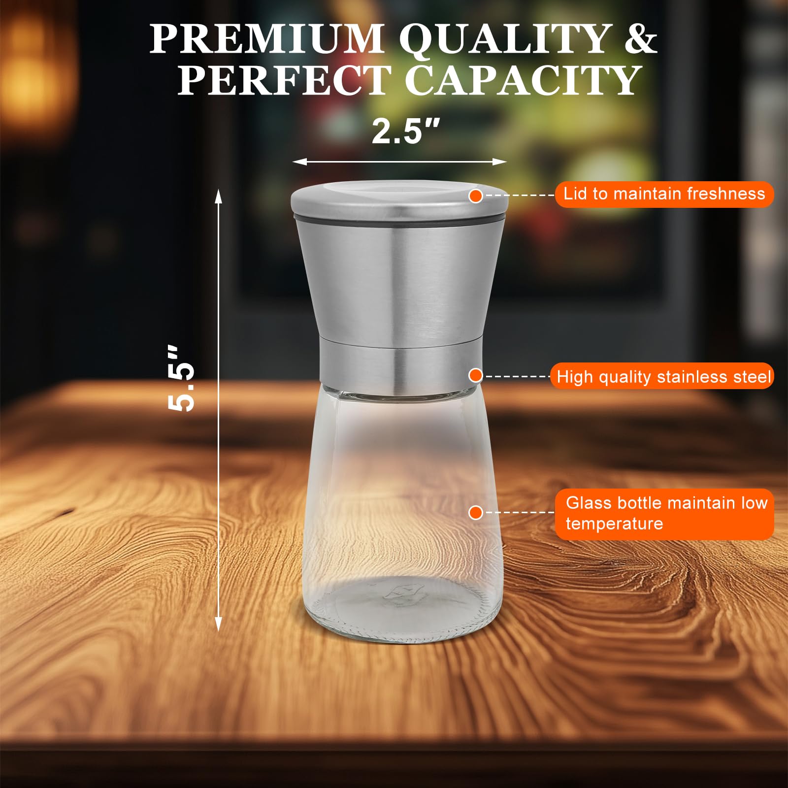 Stainless Steel Salt & Pepper Grinder - Adjustable Coarseness -4
