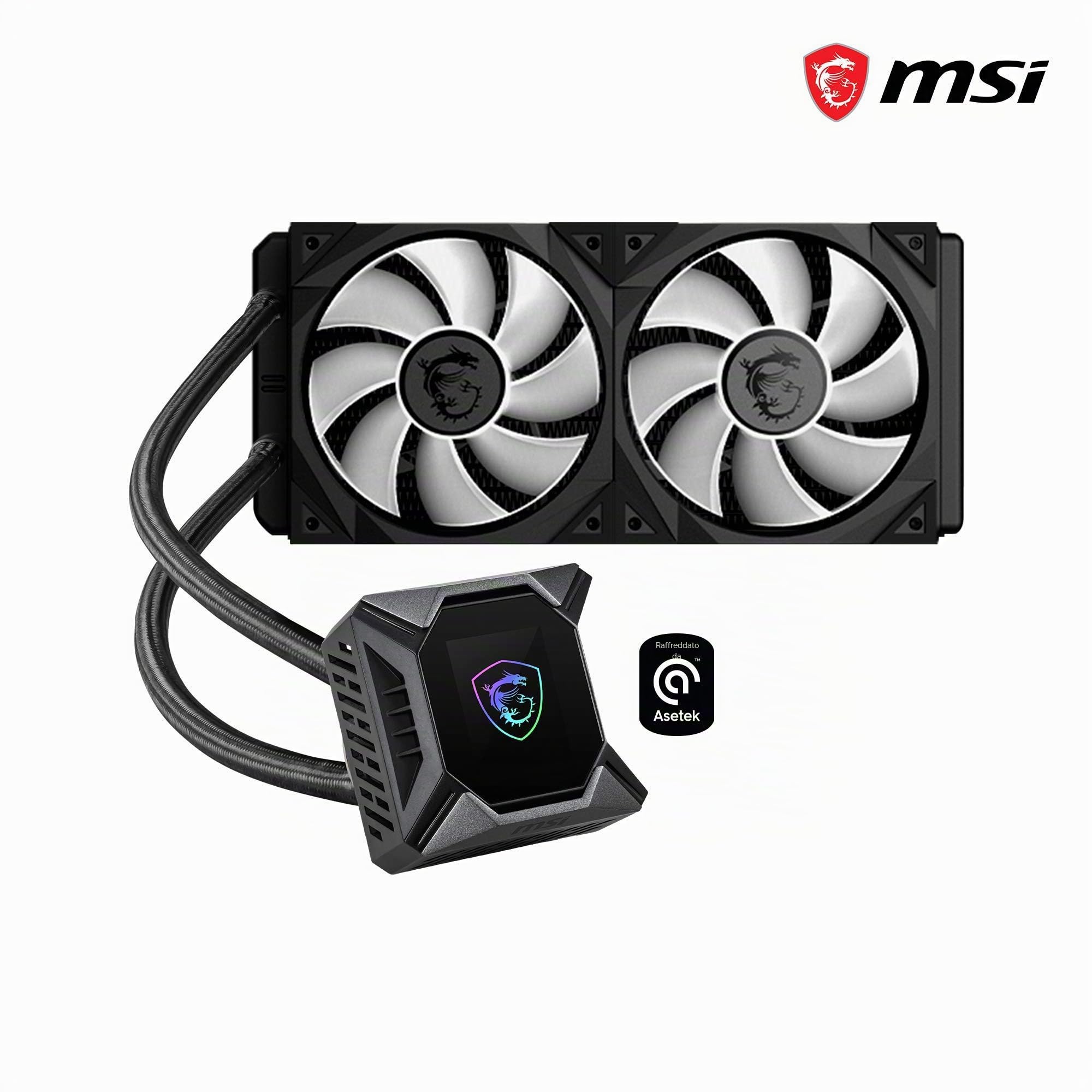 MSI MPG CORELIQUID K240 AIO CPU Dissipatore a Liquido - Pompa LCD con ventola 60mm, 2x 120mm ARGB TORX FAN 4.0, tubi anti-perdita, GI Cooling e supporto Mystic Light, socket AMD, Intel compatibile