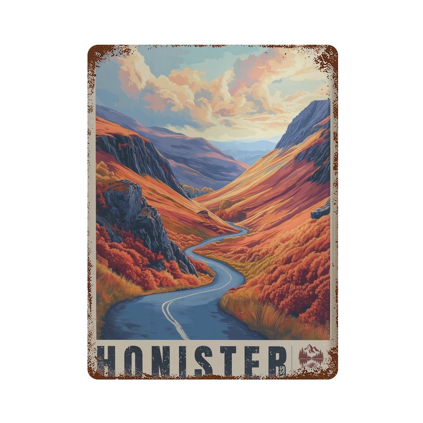 xiaoxiaoshen Honister Pass Autumn Hills Scenic Lake District Wall Decor Art Metal Tin Poster Modern Home Decor Art Home Bar Shop Decorations Vintage Sign 40x30cm