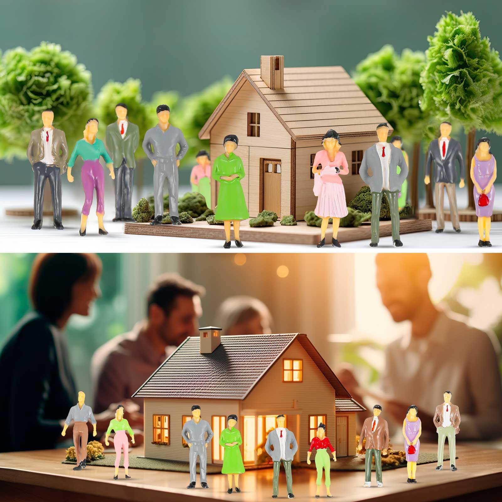 Kasyat 50 Mini Figurine di Persone Modello in Scala 1: 50 dei Treni Architettonici Dipinte Piccole Persone Giocattolo di Figurine in Miniatura in Plastica Persone Sedute in Piedi (Stile Elegante, 50)