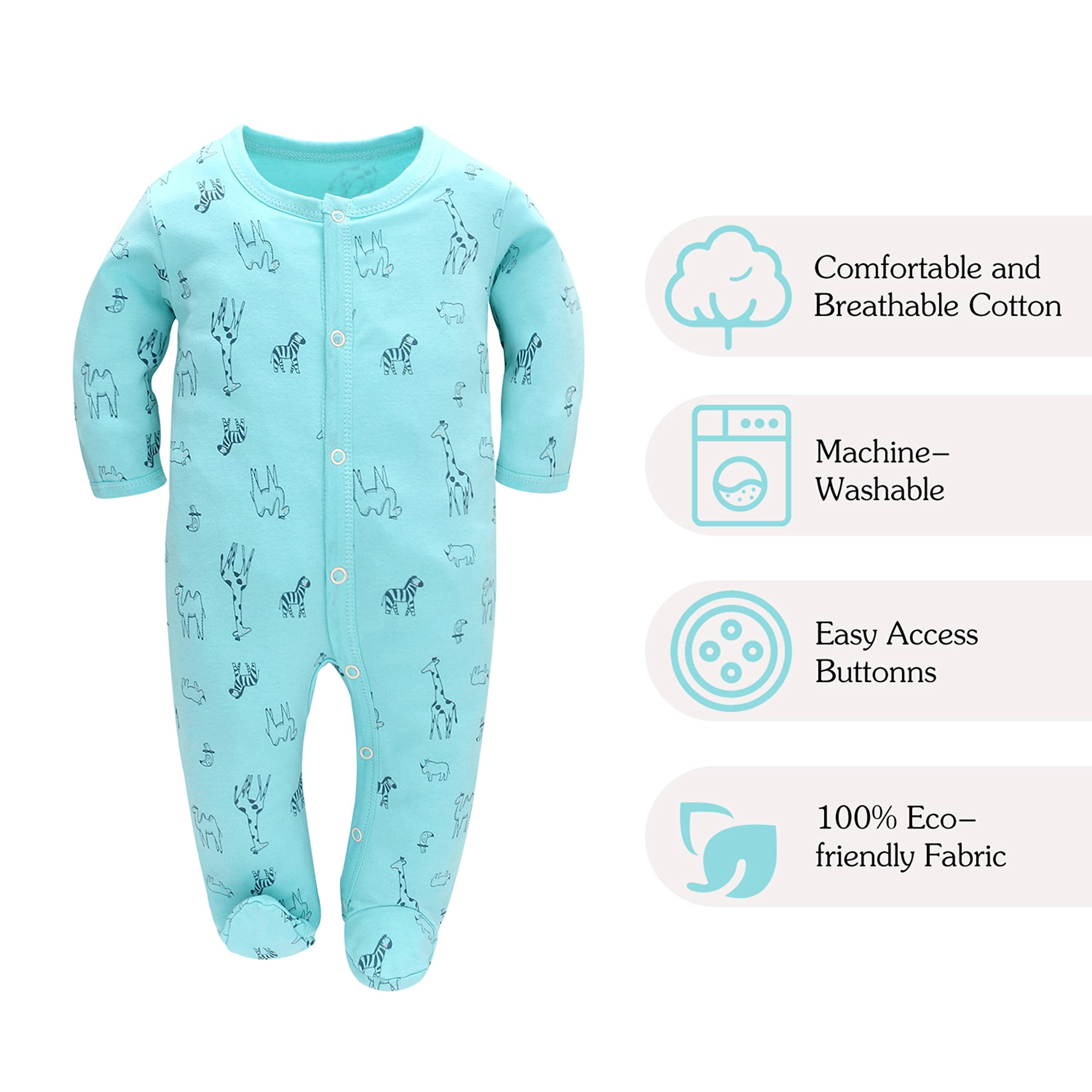 Schlafstrampler Baby Jungen Overall 3er Pack Unisex Pyjamas Baumwolle Strampler Jumpsuits Langarm Spieler Babykleidung mit 0-7 Monate