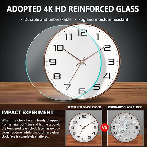 Miniatura 5 de Reloj de pared de grano de madera, silencioso sin tictac, funciona con pilas, 10 pulgadas, reloj digital de pared grande y fácil de leer, relojes