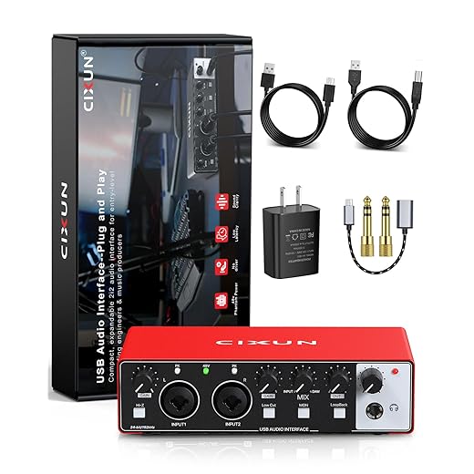 2i2 USB-C Audio Interface for PC/Mac Recording, 24-bit/192kHz, Dual TS/XLR Inputs, +48V Phantom Power, Studio/Podcast/Streaming (Scarlet)