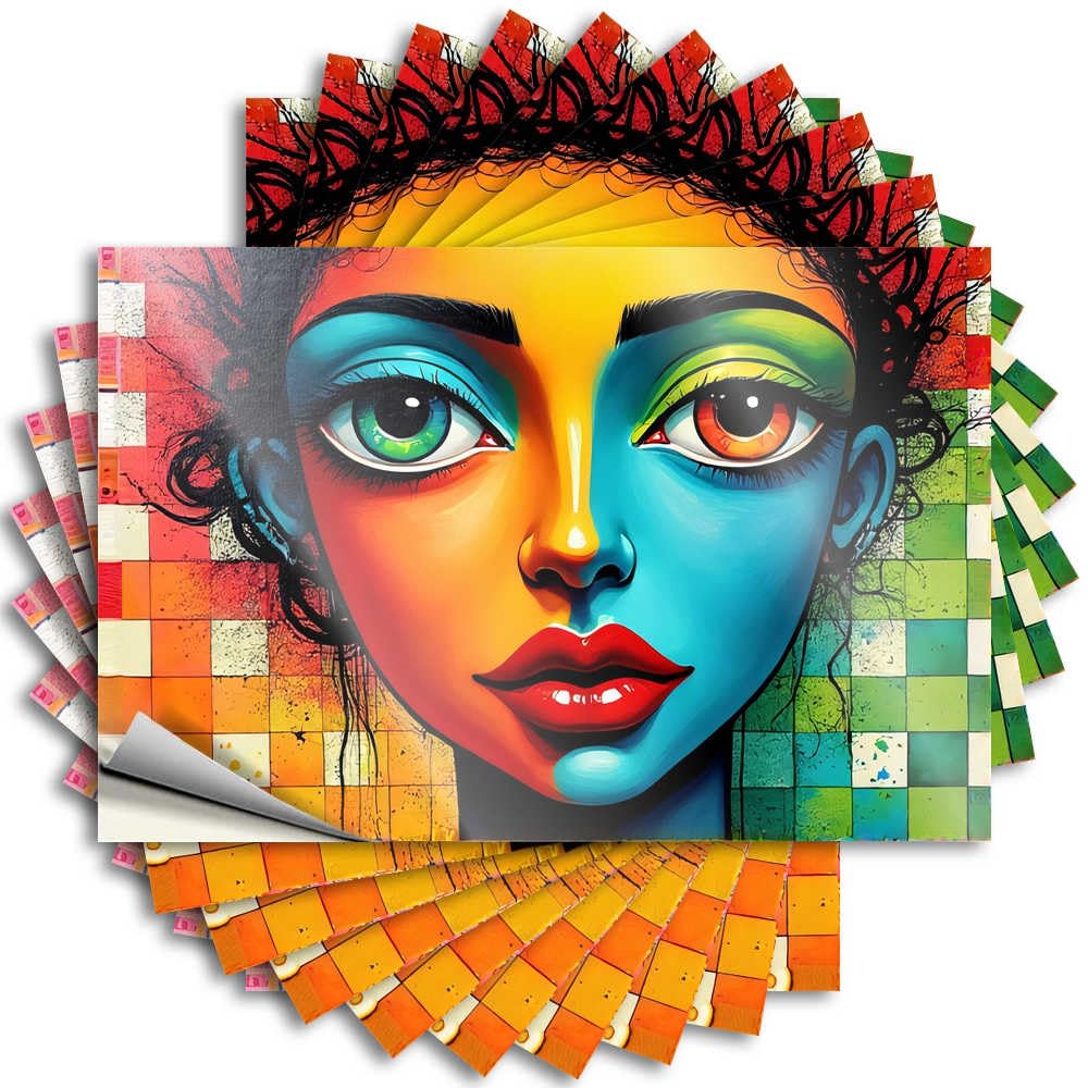Work Desk Decor Drinking Sticker - Colorful Abstract Portrait: A Bold Artwork Garage Waterproof Vinyl Sticker(6X9CM)