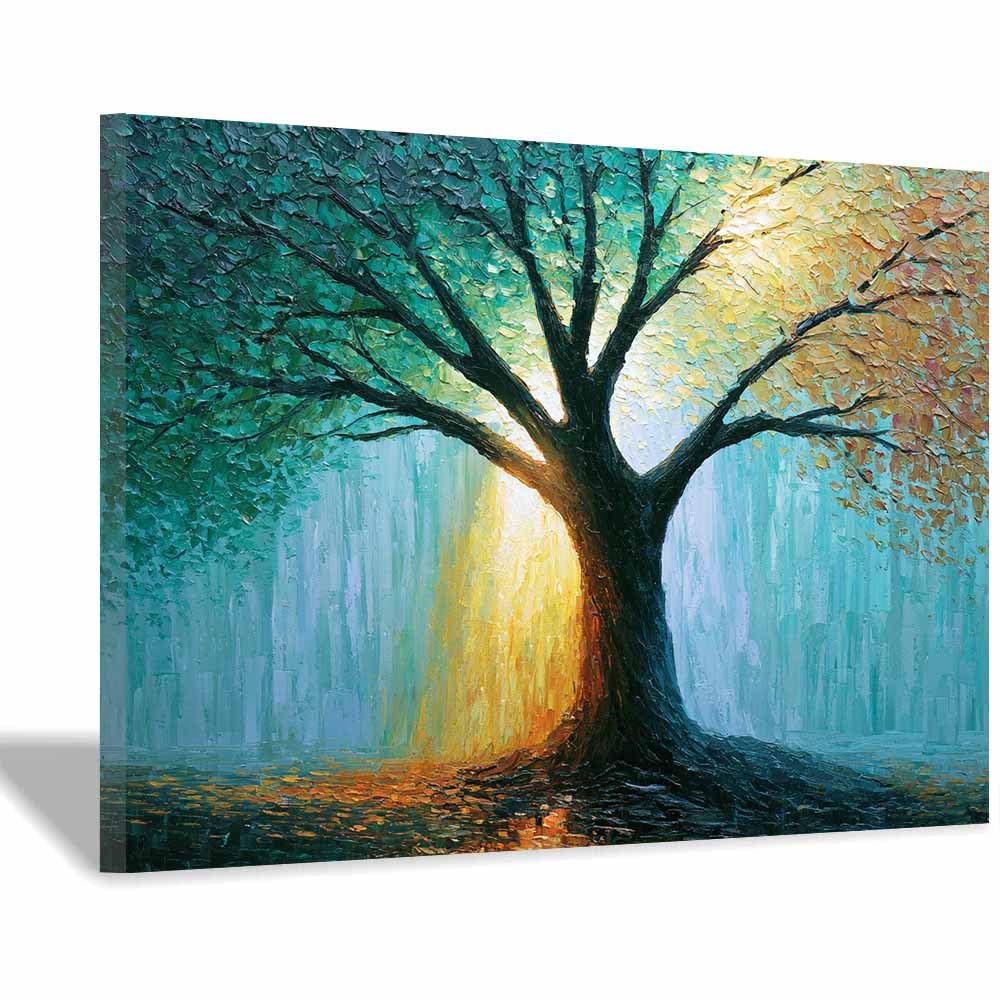 HOQIU Tree Wall Art Golden Night Tree artwork, home canvas prints, for Bathroom Living Room Bedroom(Multicolor)-60x80cm Framed