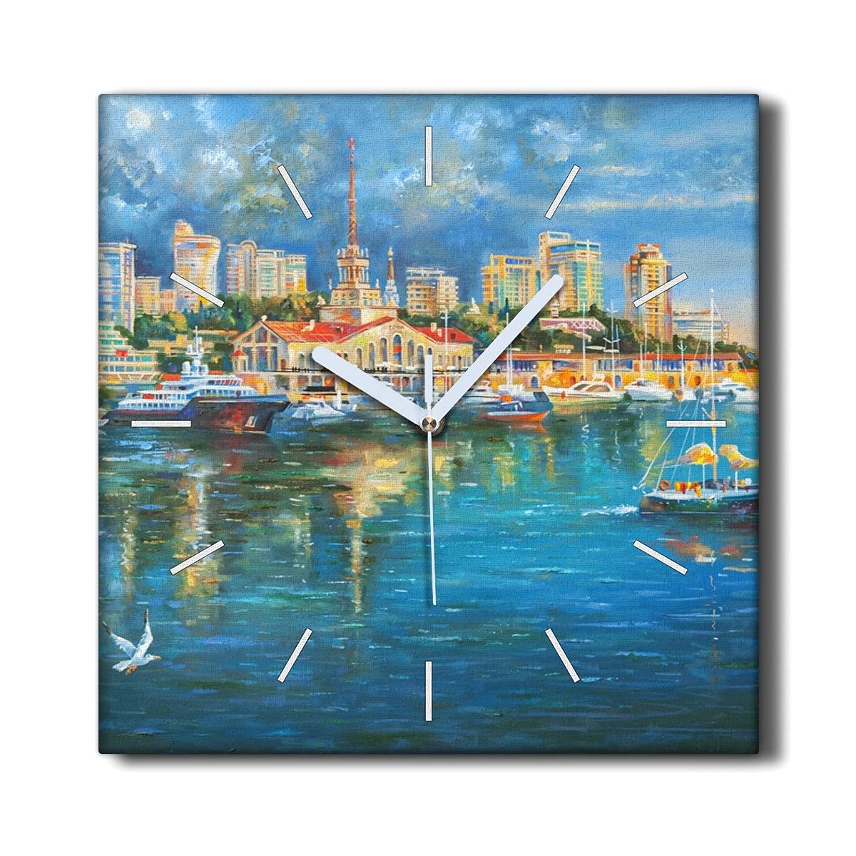 Horloge sur Toile de Qualité Décoration Murale Salon Design Port Maritime 30x30