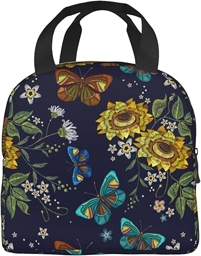 Miniatura 3 de Bolsa de almuerzo con diseño de girasol y mariposa para mujeres y hombres, con aislamiento, reutilizable, organizador de almuerzo, impermeable,