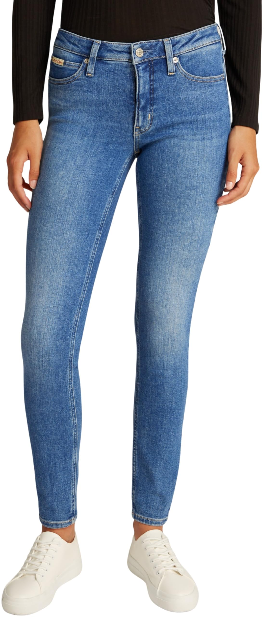 Calvin Klein Women’s Mid Rise Skinny Fit Jeans, Blue (Denim Medium), 34W/32L