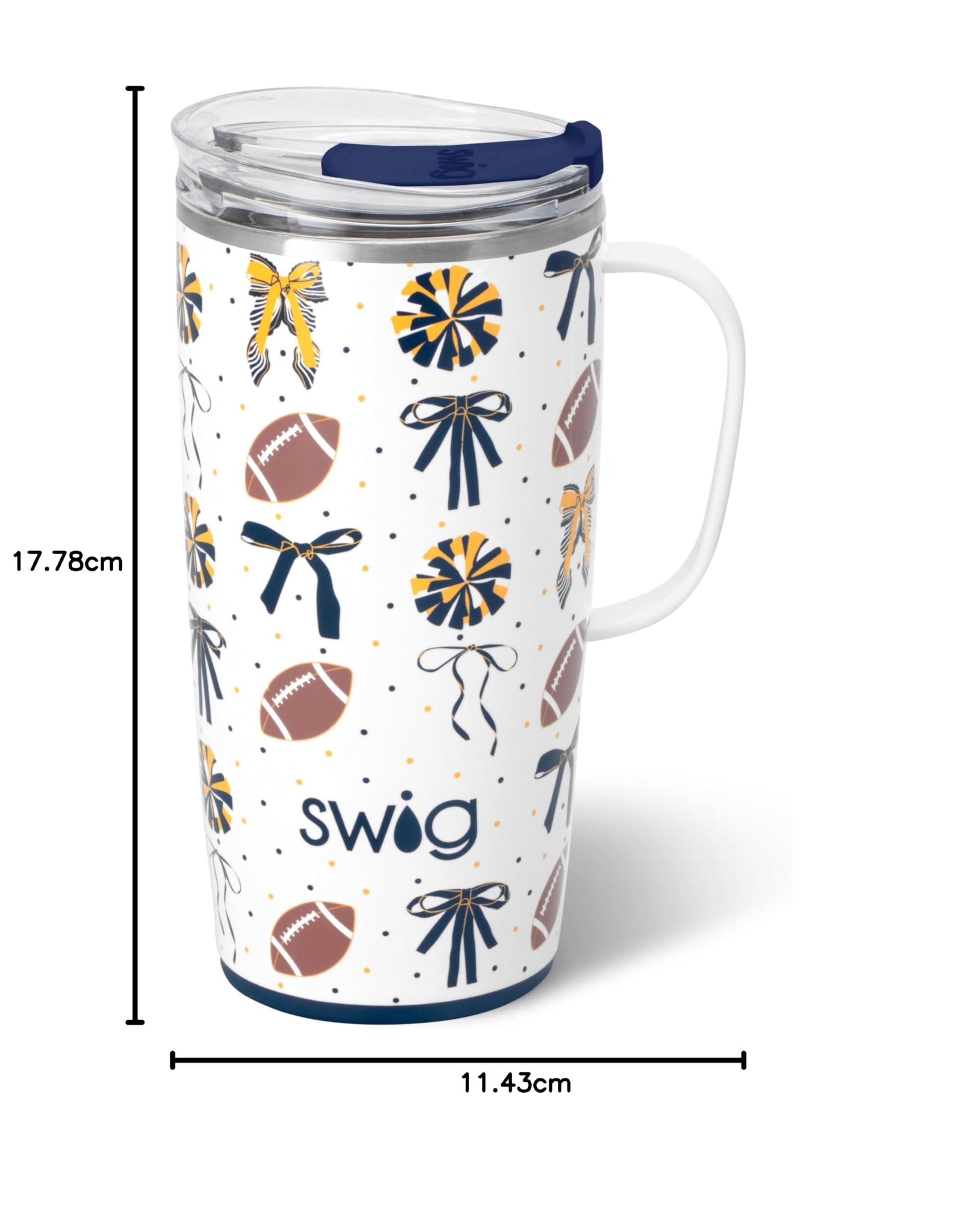 Swig Life Reisebecher, isolierter Becher mit Griff und Deckel, Reise-Kaffeetasse, Becherhalter, Edelstahl, 625 ml, wiederverwendbar, isoliert mit Deckel, 625 ml, Marineblau und Gelb