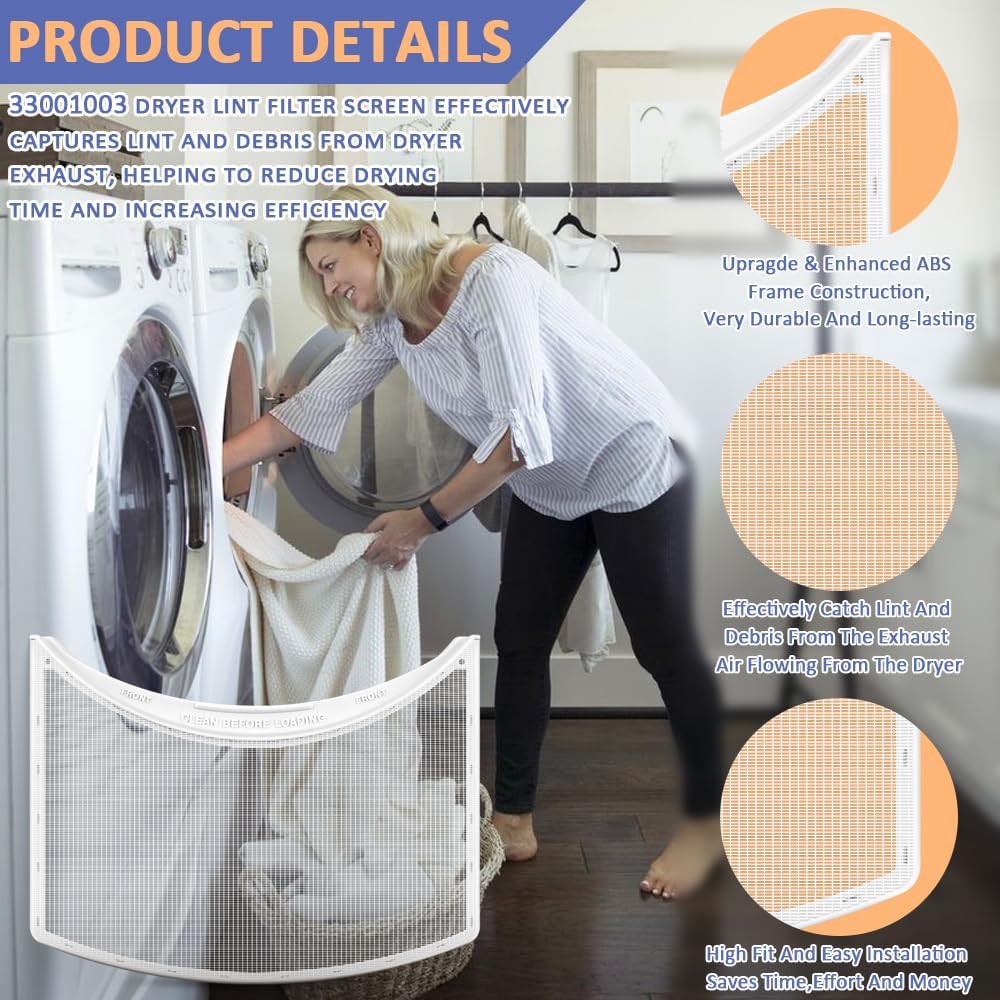 33001003 Dryer Lint Filter Replacement for Maytag Whirlpool Replaces WP33001003 WP-33001003 AP4043000 PS2035152 Dryer Filter