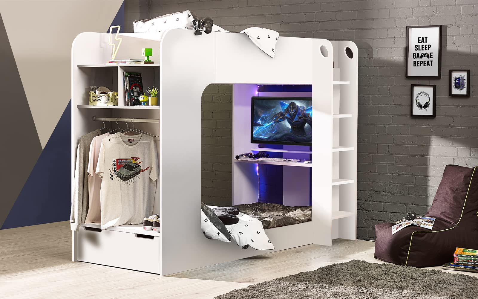 Julian Bowen White Wood Impact Gaming Bunk