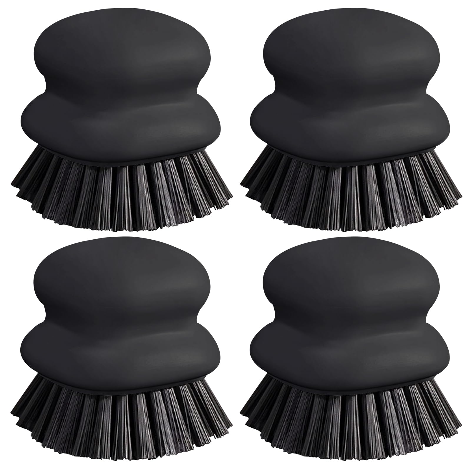 Dish Brush with Handle, Kitchen Scrub Brushes for Cleaning, Dish Scrubber with Nylon bristles for Sink, Pots, Pans(4Pack Black Nylon bristles)
