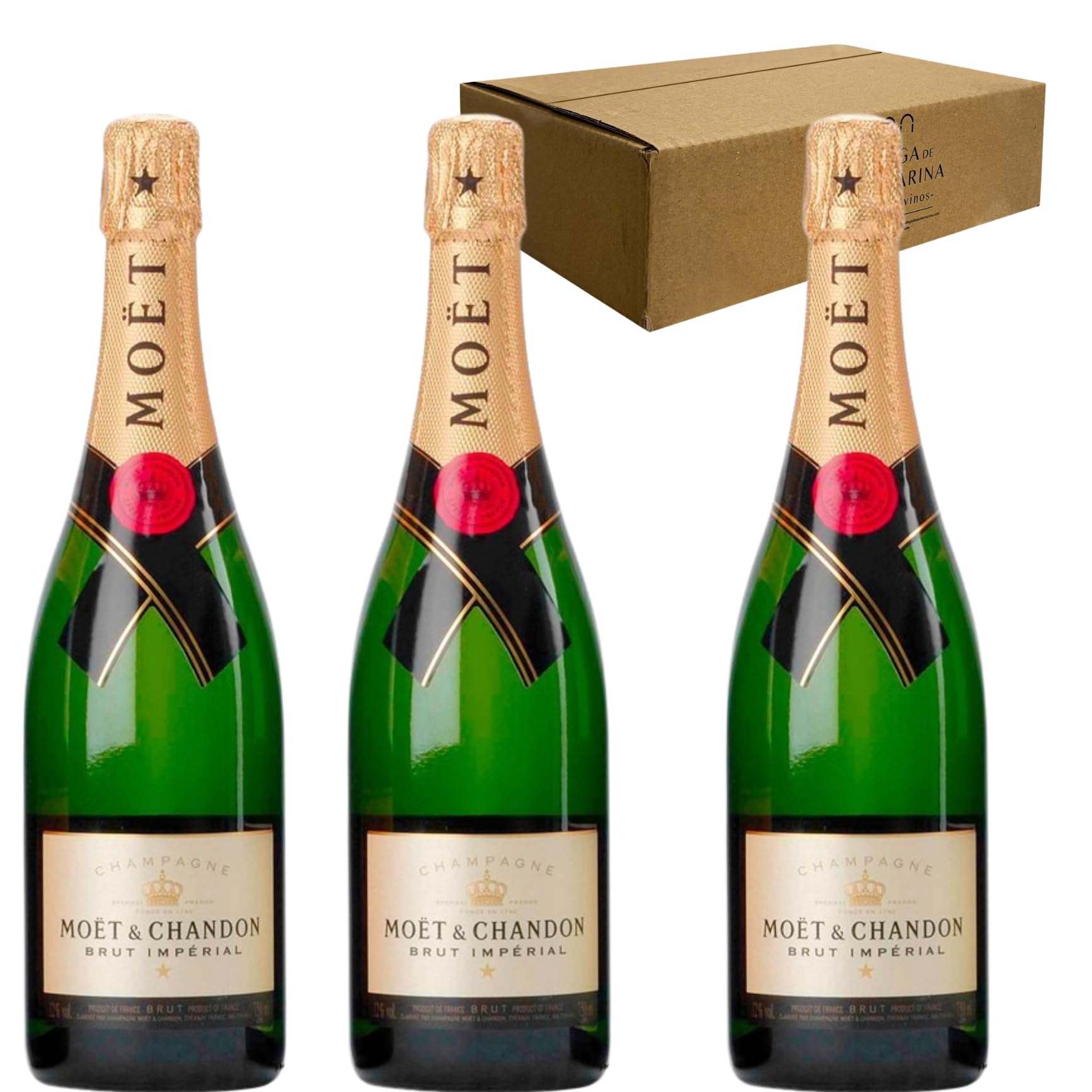 Moët Brut Imperial - Champán con Uvas Pinot Noir, Pinot Meunier y Chardonnay, Burbuja Fina y Sabor Equilibrado - Pack 3 Botellas 75cl