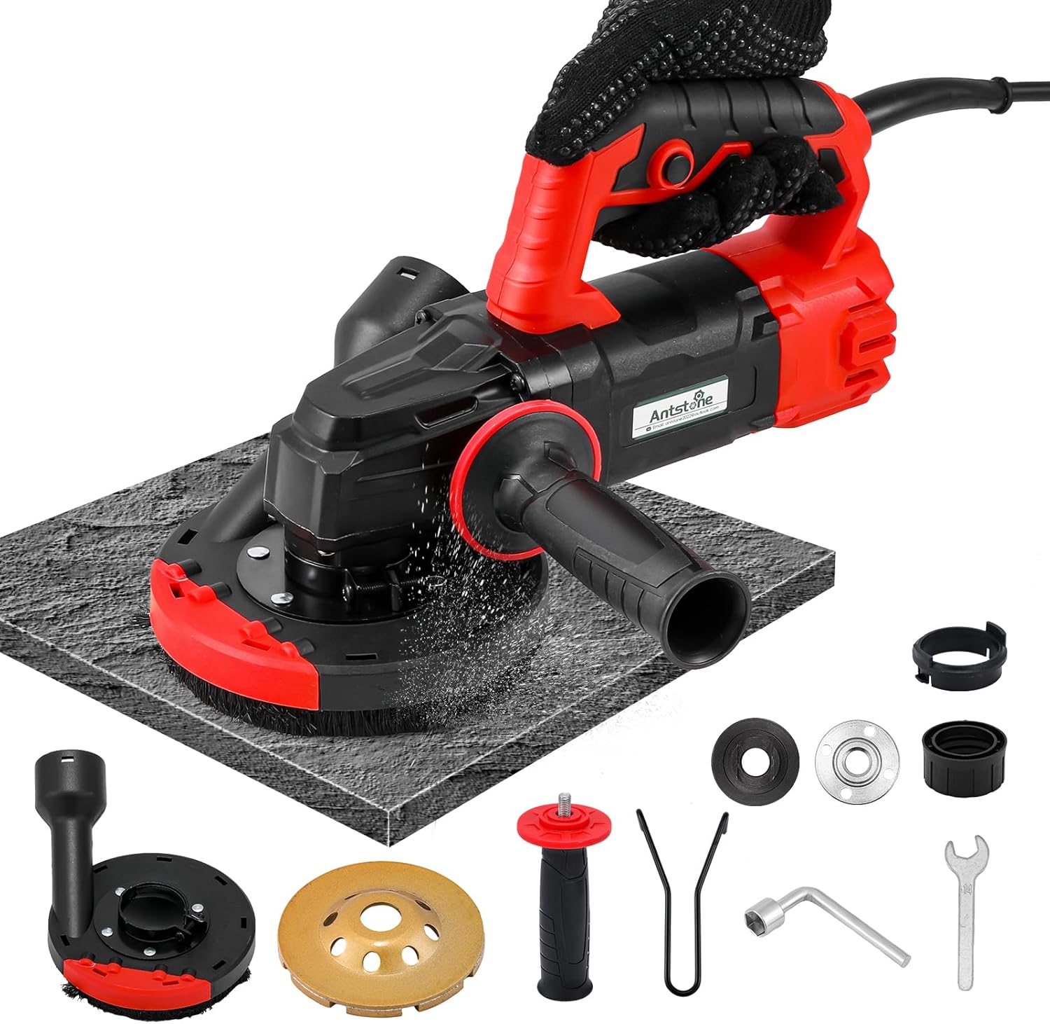 Antstone 4-1/2" Concrete Grinder Set 115mm Concrete Surface Planer with Dust Extraction Shroud 1200W 9000RPM Angle Grinder Kit with Dust Shroud, Auxiliary Handle, Diamond Grinding Wheel, Carrying Box