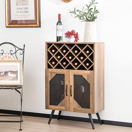 Miniatura 2 de Giantex Armario de bar de vinos de granja, estante para 11 botellas, gabinete de buffet con almacenamiento, aparador de cocina industrial, diseño