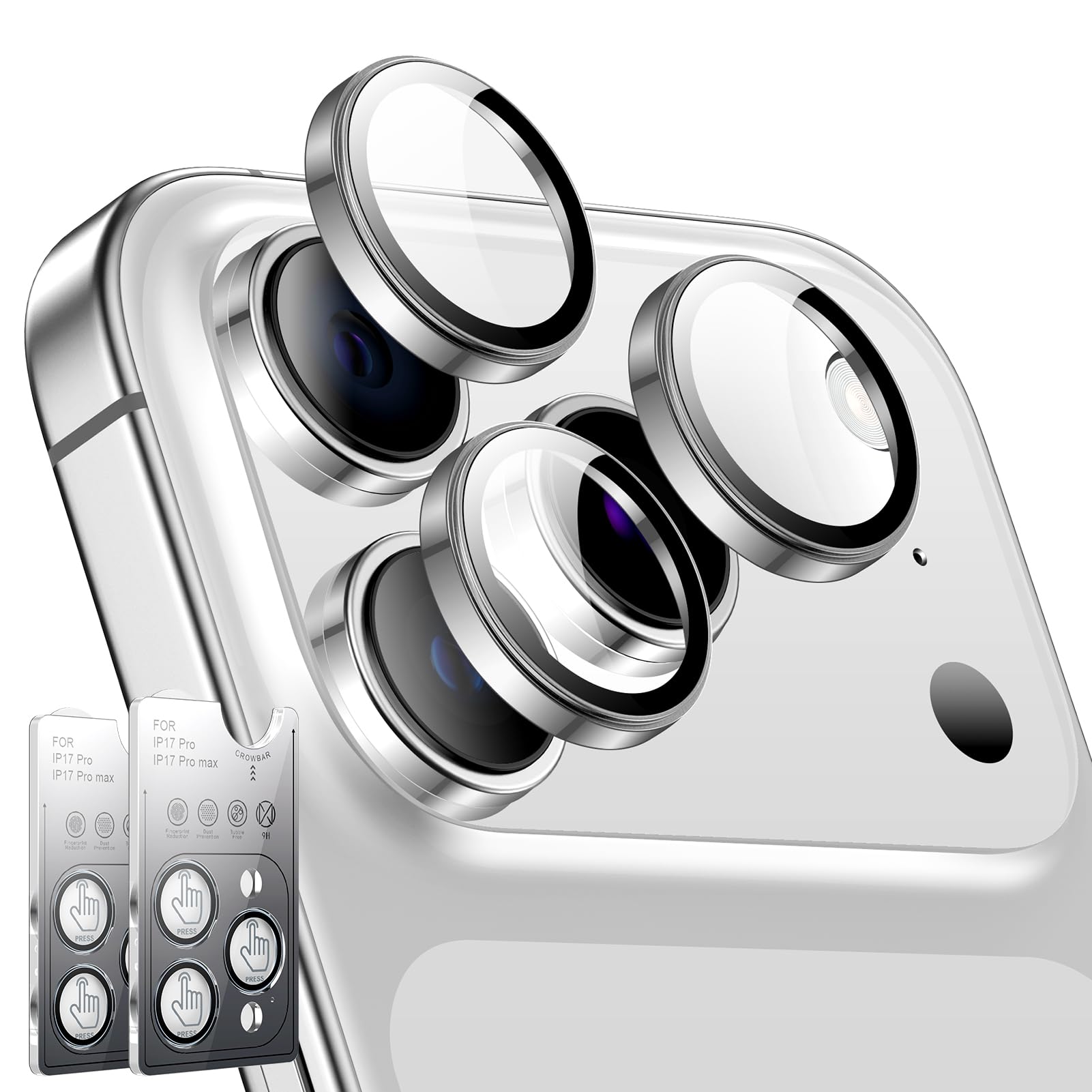 LK 2 Pack for iPhone 17 Pro/17 Pro Max Camera Lens Protector, Silver