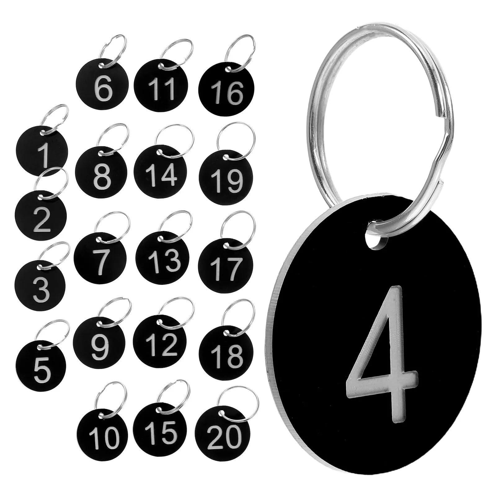 1 set di targhette numerate in plastica robusta, design rotondo, 1-20 fori da appendere, per bar, ristoranti, tavoli, per ufficio, hotel, cassetta postale, dormitorio, chiavi per armadietti (rosso)