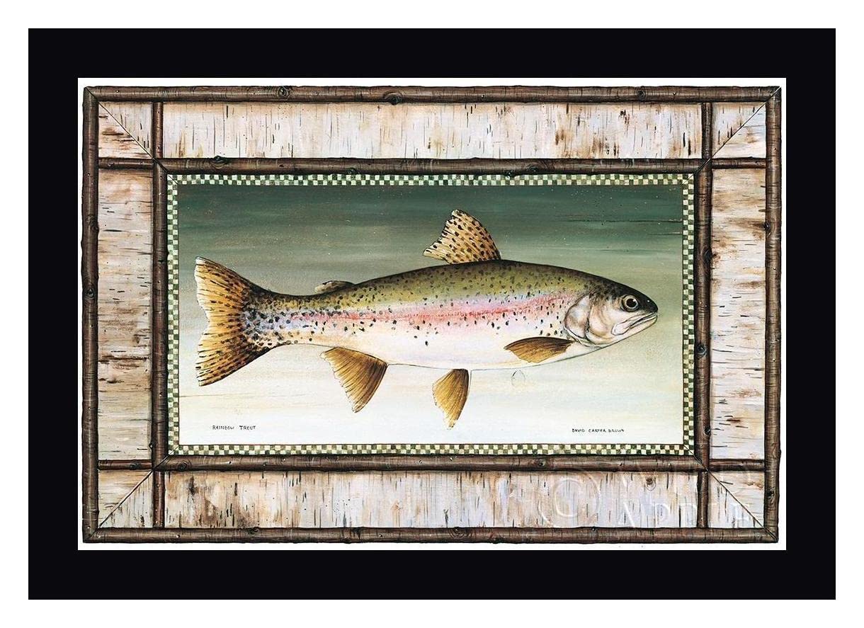 Rainbow Trout Birch Border by David Carter Brown - 15" x 20" Framed Canvas Art Print - Black Frame - Ready to Hang