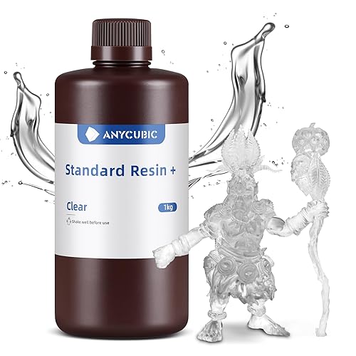 Resina Estándar Plus, ANYCUBIC 405nm UV Impresora 3D Resina con Alta Precisión, Resina de Fotopolímero de Curado Rápido para Impresión LCD/DLP/SLA 3D, Transparente 1000g - Resina Estándar Plus - 1kg Transparente - 1000g