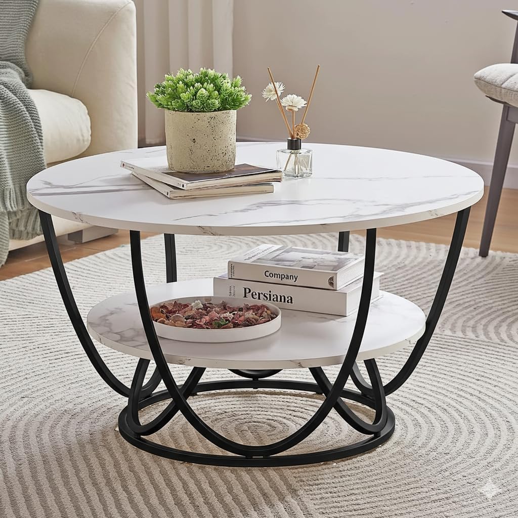 Shoppee Coffee Table – Modern 2-Tier with Faux Marble Top and Gold Metal Frame – Stylish Center Table for Living Room, Sofa Table, Elegant Cocktail Table for Home, Office, Black & White-image-11